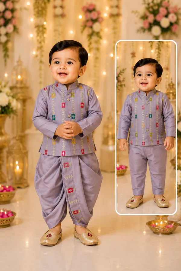 Rudnika_Trends_Kids_Ethnic_Wear_Combo_Set_Grey_Kurta_Jacket_with_Dhoti_&_Pant_Set_Festive_Traditional_Outfit_for_Boys