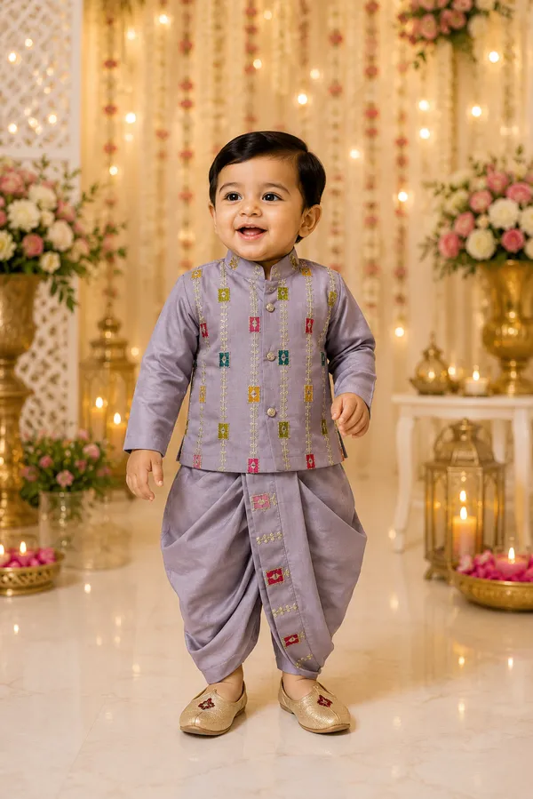 Rudnika_Trends_Kids_Ethnic_Wear_Combo_Set_Grey_Kurta_Jacket_with_Dhoti_&_Pant_Set_Festive_Traditional_Outfit_for_Boys