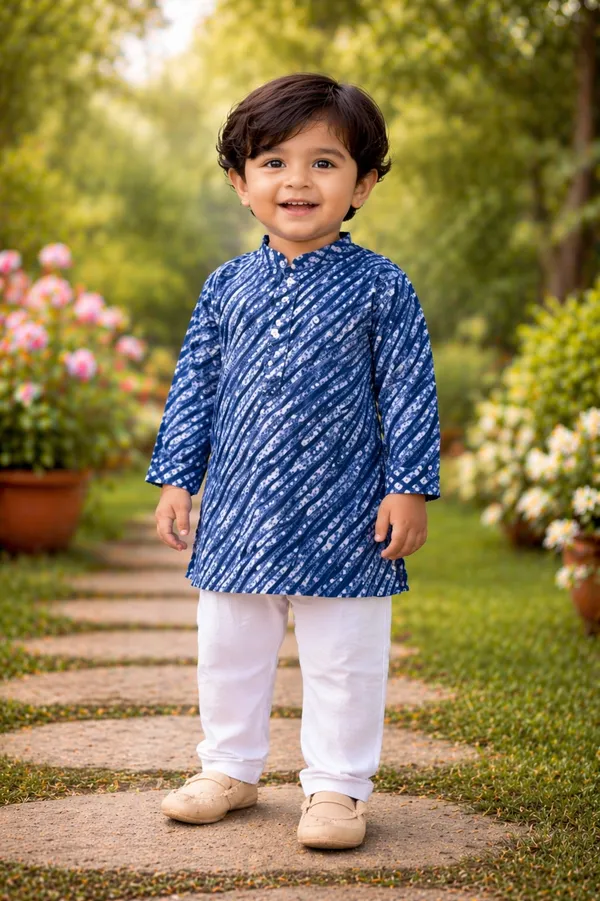Rudnika_Trends_Boys_Blue_Leheriya_Print_Kurta_&_Pajama_Set_Festive_Ethnic_Wear