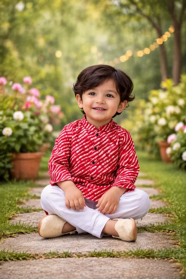 Rudnika_Trends_Boys_Red_Leheriya_Print_Kurta_&_Pajama_Set_Festive_Ethnic_Wear