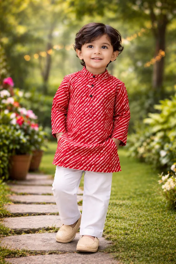 Rudnika_Trends_Boys_Red_Leheriya_Print_Kurta_&_Pajama_Set_Festive_Ethnic_Wear