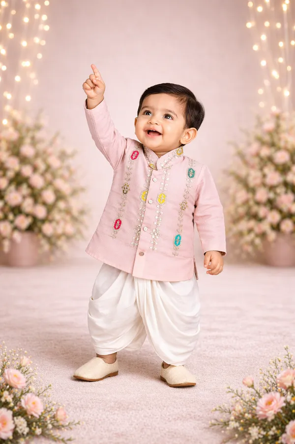 Rudnika_Trends_Kids_Ethnic_Wear_Combo_Set_Light_Pink_Kurta_Jacket_with_Dhoti_&_Pant_Set_Festive_Traditional_Outfit_for_Boys