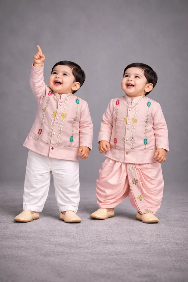 Rudnika_Trends_Kids_Ethnic_Wear_Combo_Set_Light_Pink_Kurta_Jacket_with_Dhoti_&_Pant_Set_Festive_Traditional_Outfit_for_Boys
