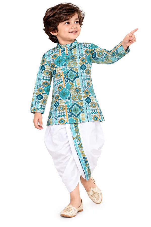 Rudnika_Trends_Boys_Ethnic_Wear_Blue_Geometric_Printed_Dhoti_Kurta_set
