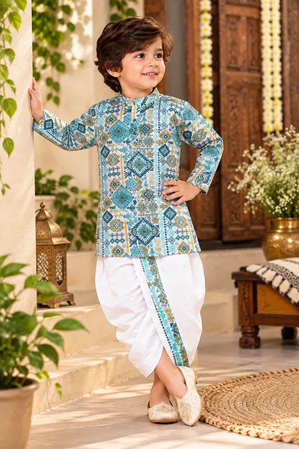Rudnika_Trends_Boys_Ethnic_Wear_Blue_Geometric_Printed_Dhoti_Kurta_set