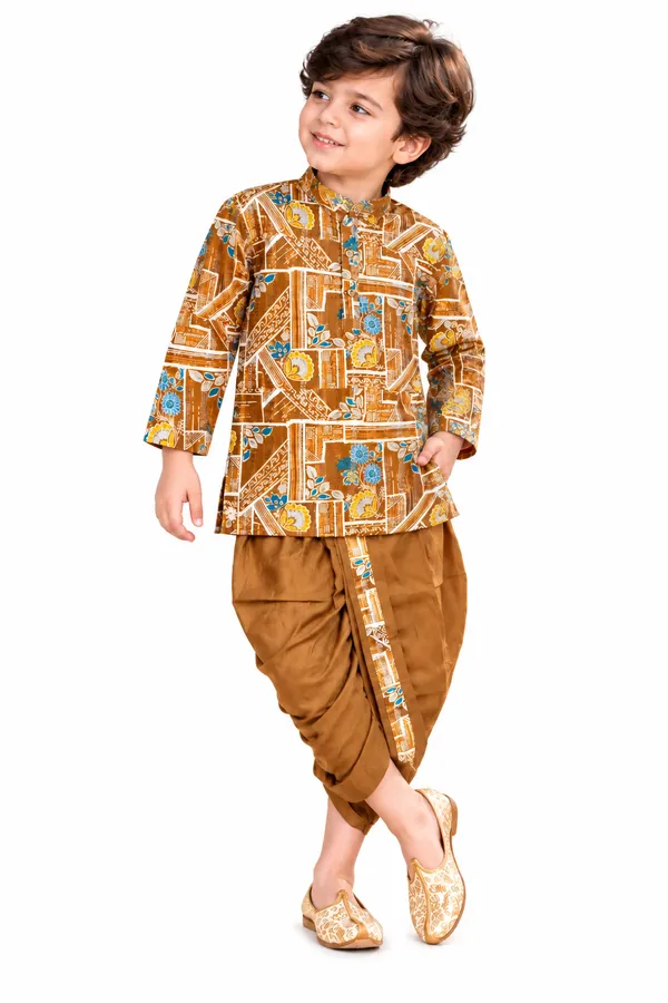 Rudnika_Trends_Boys_Ethnic_Wear_-Brown_Multicolor_Printed_Dhoti_Kurta_Set