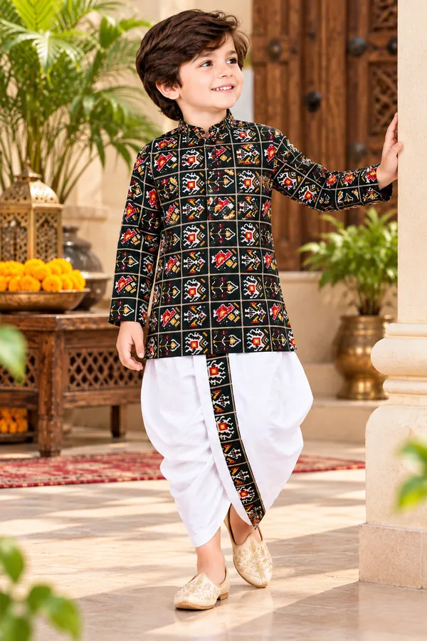 Rudnika_Trends_Boys_Ethnic_Wear_–_Black_Printed_Dhoti_Kurta_Set
