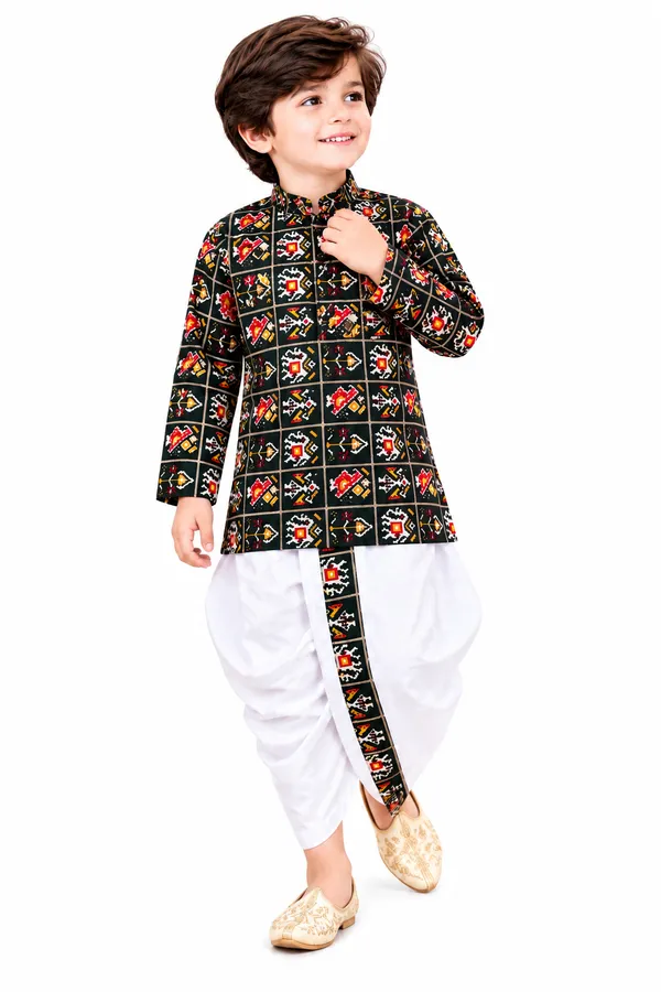 Rudnika_Trends_Boys_Ethnic_Wear_–_Black_Printed_Dhoti_Kurta_Set