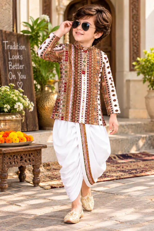 Rudnika_Trends_Boys_Ethnic_Wear_-_White_Printed_Dhoti_Kurta