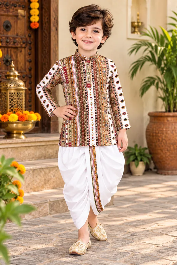 Rudnika_Trends_Boys_Ethnic_Wear_-_White_Printed_Dhoti_Kurta