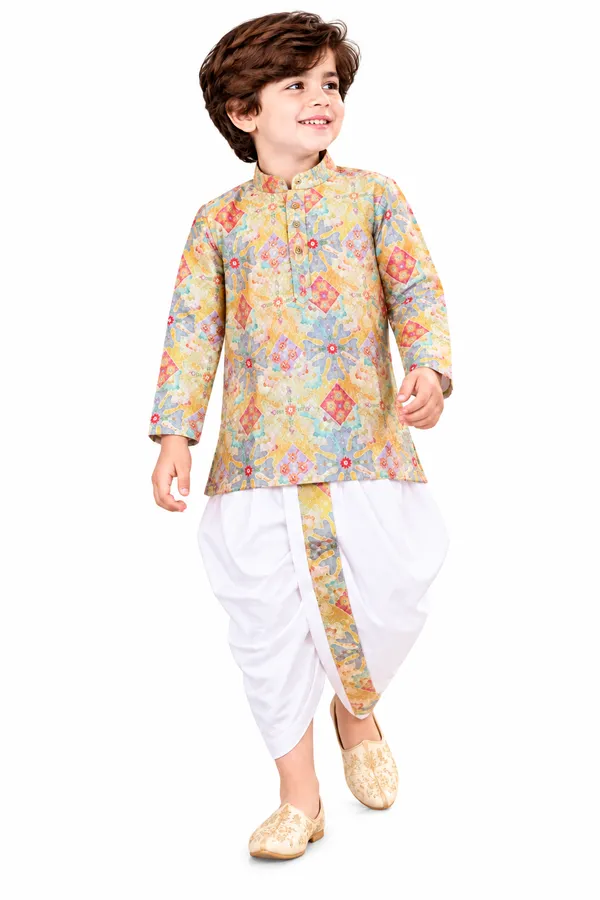 Rudnika_Trends_Boys_Ethnic_Wear_-_Yellow_Printed_Dhoti_Kurta_Pajama_Set