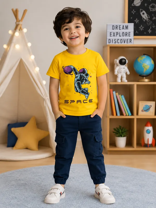 Space_Astronaut:_Rudnika_Trends_Yellow_Space_Astronaut_Printed_half_sleeves_T-Shirt_for_boys.