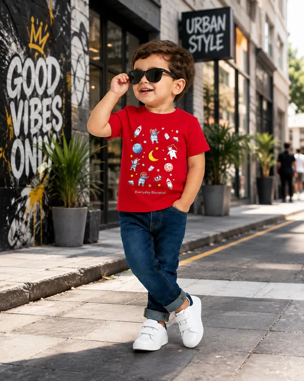 Space_Graphic:_Red_Astronaut_&_Galaxy_Printed_Half_sleeves_T_shirt_for_Boys