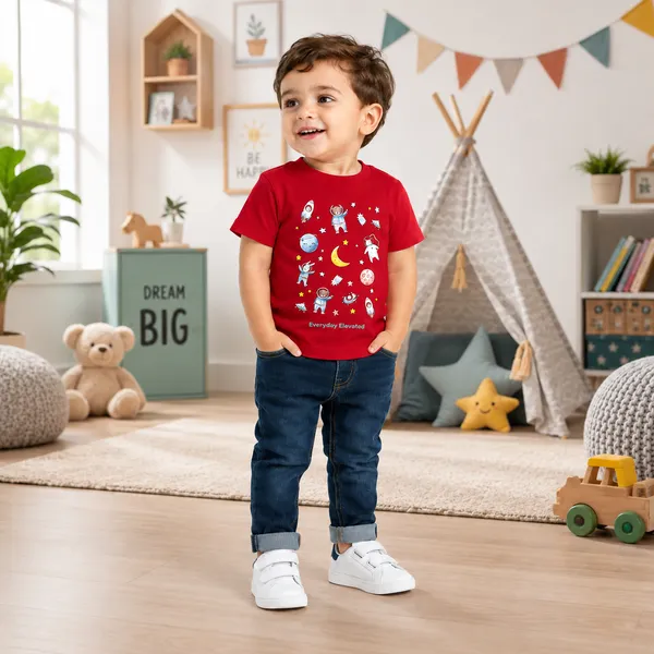 Space_Graphic:_Red_Astronaut_&_Galaxy_Printed_Half_sleeves_T_shirt_for_Boys