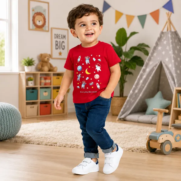 Space_Graphic:_Red_Astronaut_&_Galaxy_Printed_Half_sleeves_T_shirt_for_Boys