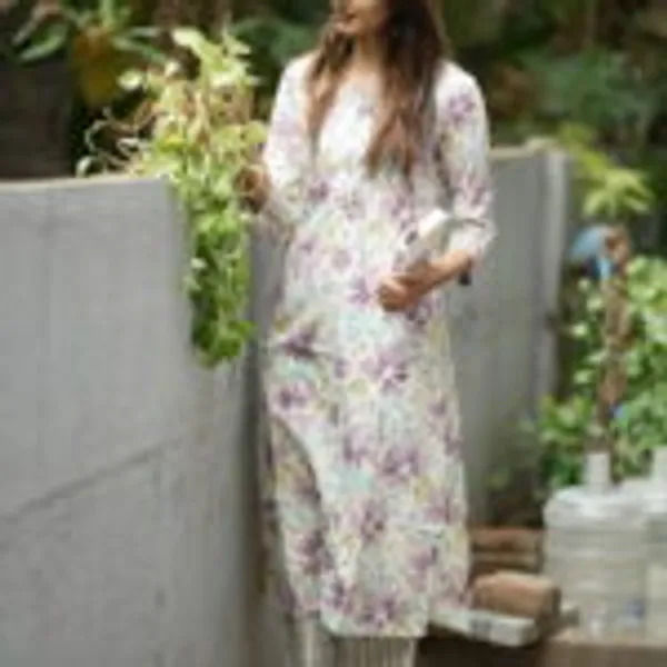 White_And_Purple_Cotton_Premium_And_Fancy_Design_Kurta_Set_For_Women