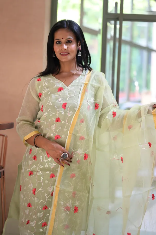 Tea_Green_Doria_Embroidered_Kurta_Set_For_Women