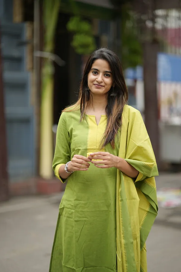 Lime_Green_Handloom_Kurta_Set_For_Women