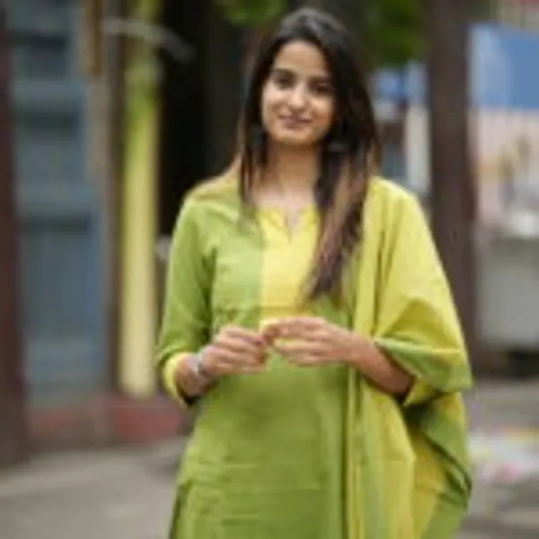Lime_Green_Handloom_Kurta_Set_For_Women
