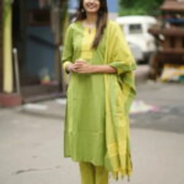 Lime_Green_Handloom_Kurta_Set_For_Women