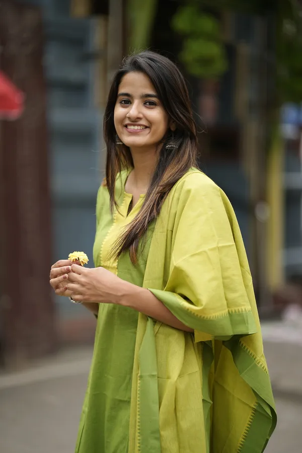 Lime_Green_Handloom_Kurta_Set_For_Women