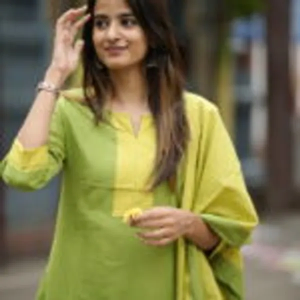 Lime_Green_Handloom_Kurta_Set_For_Women