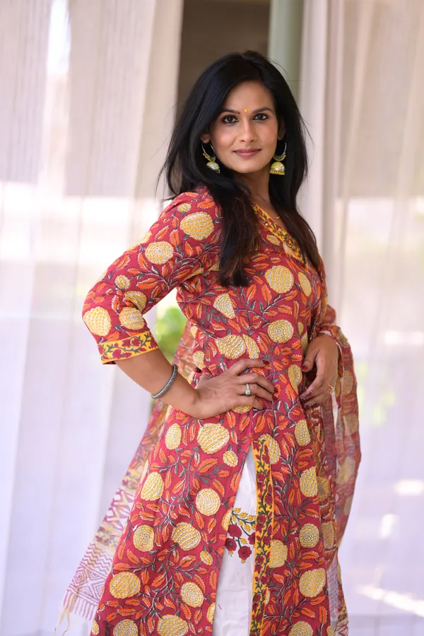 Maroon_Cotton_Handblock_Kurta_Set_For_Women