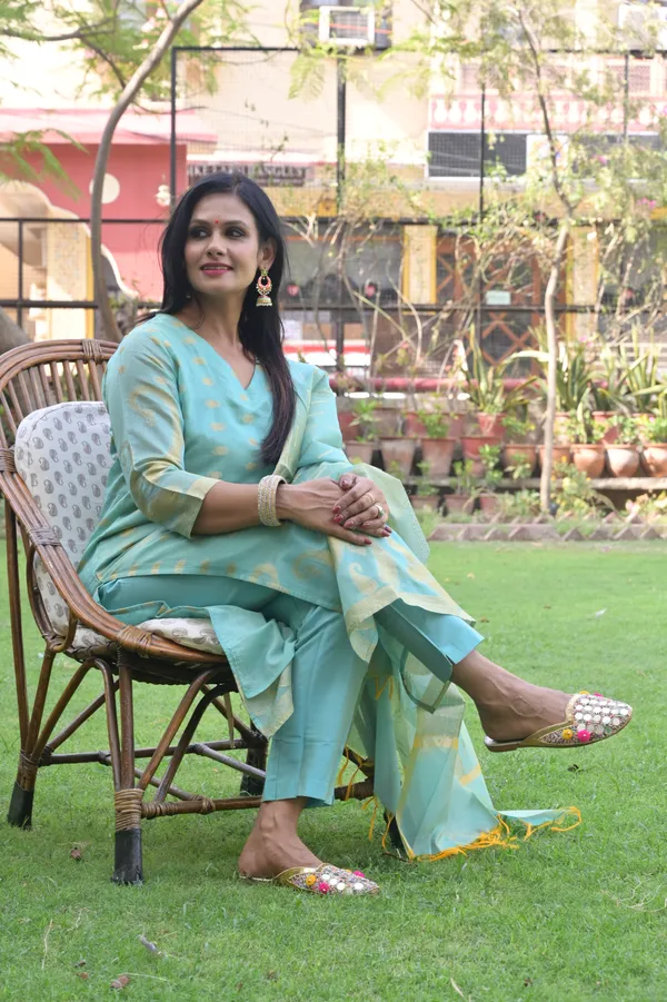 Turquoise_Banarasi__Kurta_Set_For_Women
