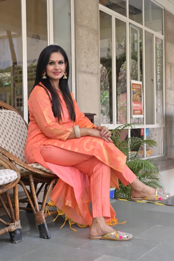 Peach_Banarasi_Kurta_Set_For_Women