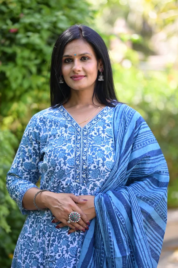 Indigo_Cotton_Premium_And_Fancy_Design_Anarkali_Kurta_Set_For_Women