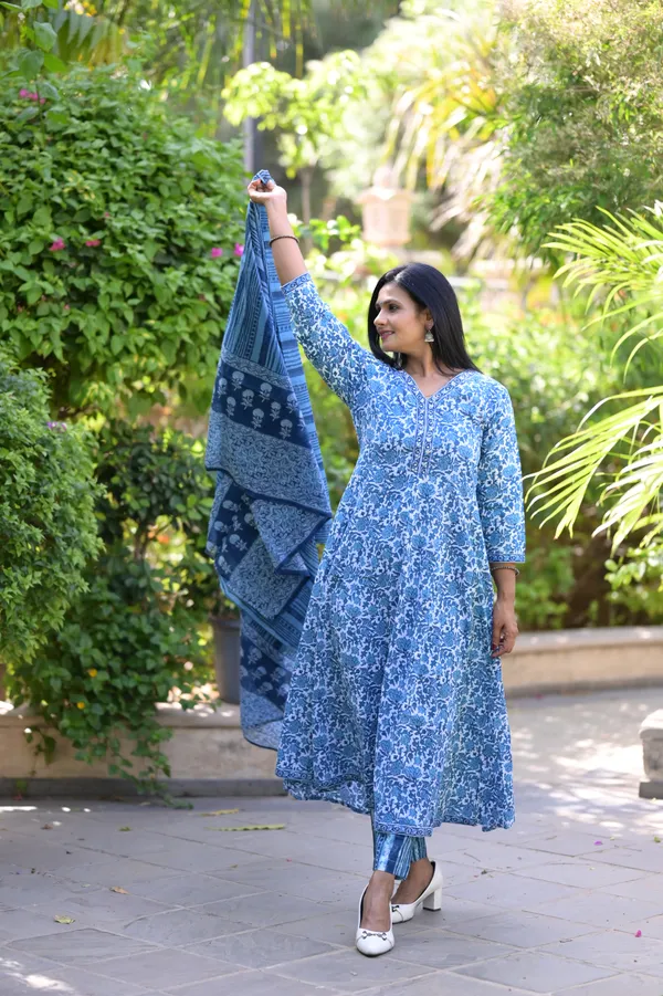 Indigo_Cotton_Premium_And_Fancy_Design_Anarkali_Kurta_Set_For_Women