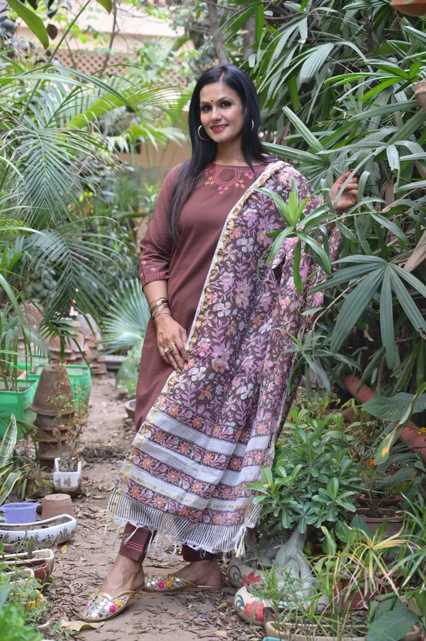 Dark_Brown_Cotton_Premium_And_Fancy_Design_Kurta_Set_For_Women