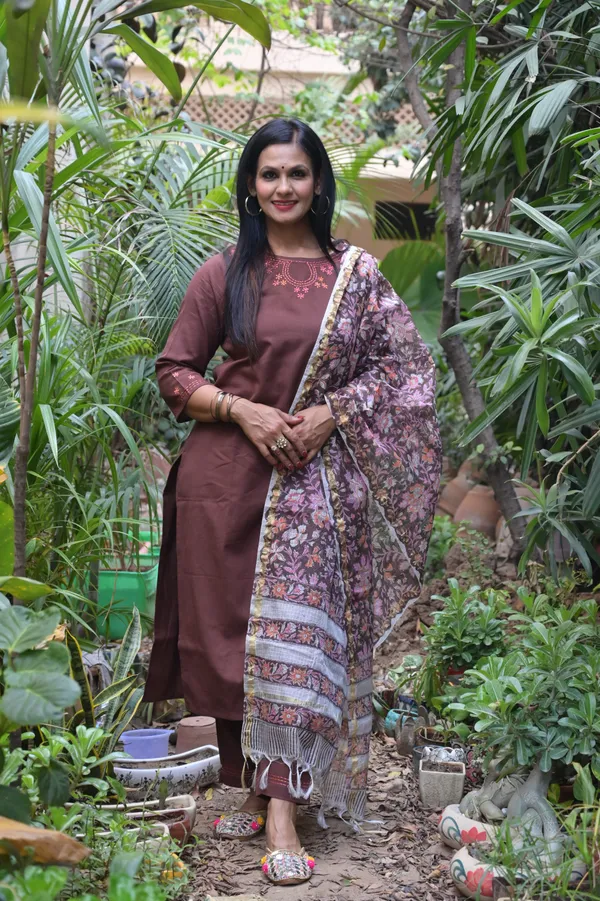 Dark_Brown_Cotton_Premium_And_Fancy_Design_Kurta_Set_For_Women