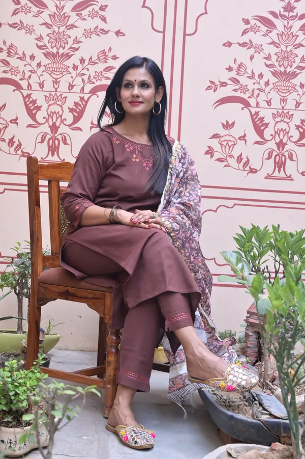 Dark_Brown_Cotton_Premium_And_Fancy_Design_Kurta_Set_For_Women