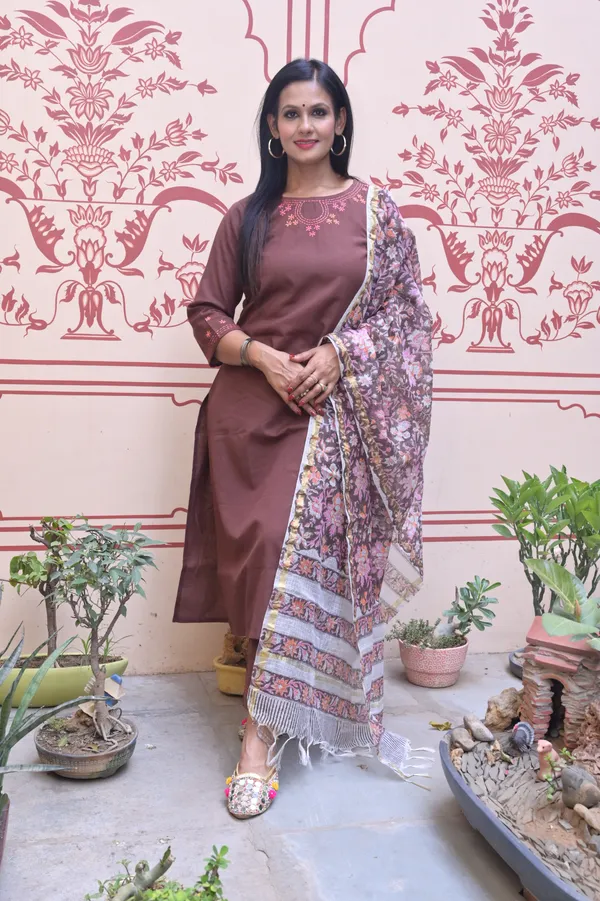 Dark_Brown_Cotton_Premium_And_Fancy_Design_Kurta_Set_For_Women