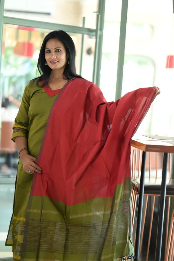 Mehendi_Green_Pchampally_Kurta_Set_For_Women