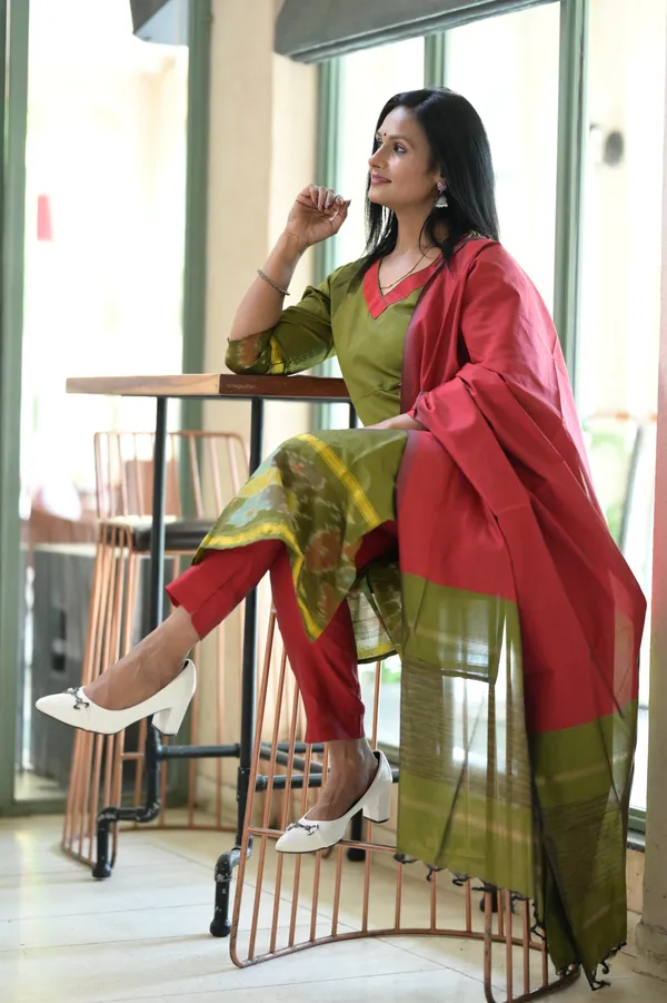 Mehendi_Green_Pchampally_Kurta_Set_For_Women