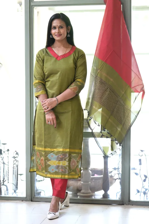 Mehendi_Green_Pchampally_Kurta_Set_For_Women