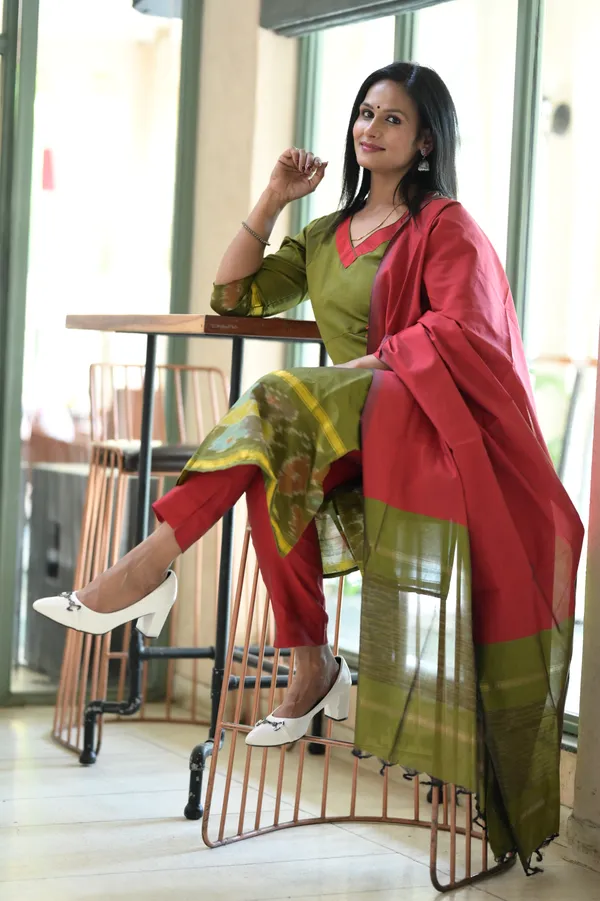 Mehendi_Green_Pchampally_Kurta_Set_For_Women