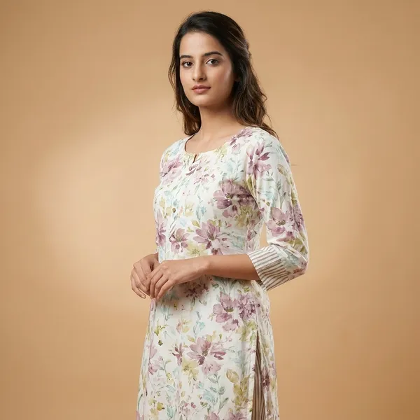 White_And_Purple_Cotton_Premium_And_Fancy_Design_Kurta_Set_For_Women