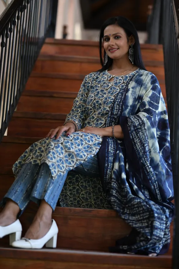 Indigo_Cotton_Premium_And_Fancy_Design_Kurta_Set_For_Women