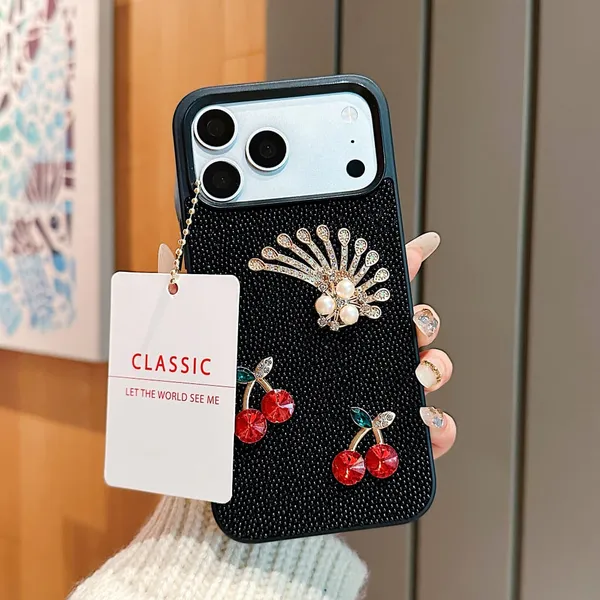 Embellished_Phone_Case_with_Card_Holder_-_Black_with_Cherry_&_Peacock_Design_Pack_Of_3