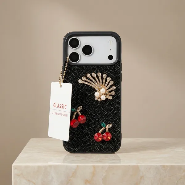 Classic_Embellished_Black_Phone_Case_with_Card_Slot_���_Peacock_&_Cherry_Design_Pack_Of_3