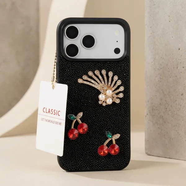 Embellished_Phone_Case_with_Card_Holder_-_Black_with_Cherry_&_Peacock_Design_Pack_Of_3