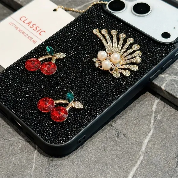 Embellished_Phone_Case_with_Card_Holder_-_Black_with_Cherry_&_Peacock_Design_Pack_Of_3