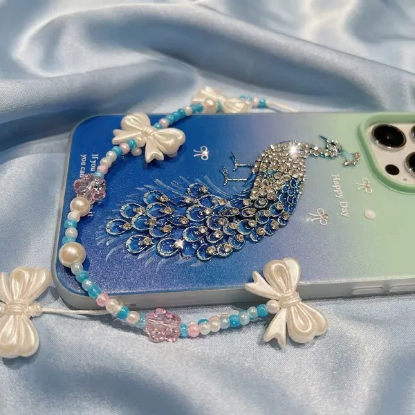 Peacock_Design_Phone_Case_with_Beaded_Wrist_Strap_-_Gradient_Blue_&_Green_Pack_Of_3