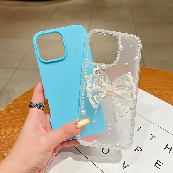 Pearl_Bow_iPhone_Case_-_Blue_&_Transparent_with_Decorative_Lace_Bow_Pack_Of_3