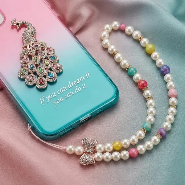 Gradient_Peacock_Design_Phone_Case_with_Beaded_Wrist_Strap_for_iPhone_Pack_Of_3