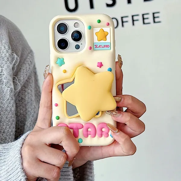 Cute_Star_Mirror_Phone_Case_with_3D_Stand_-_Cream_Yellow_Pack_Of_3