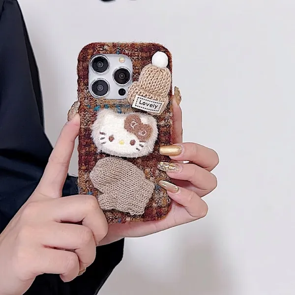Fluffy_Teddy_Bear_Phone_Case_with_Knit_Hat_and_Pom-Pom_Pack_Of_3